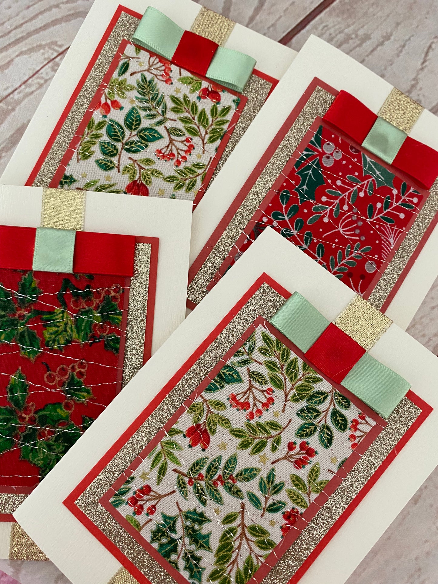 Floral Holly Christmas Handmade Card