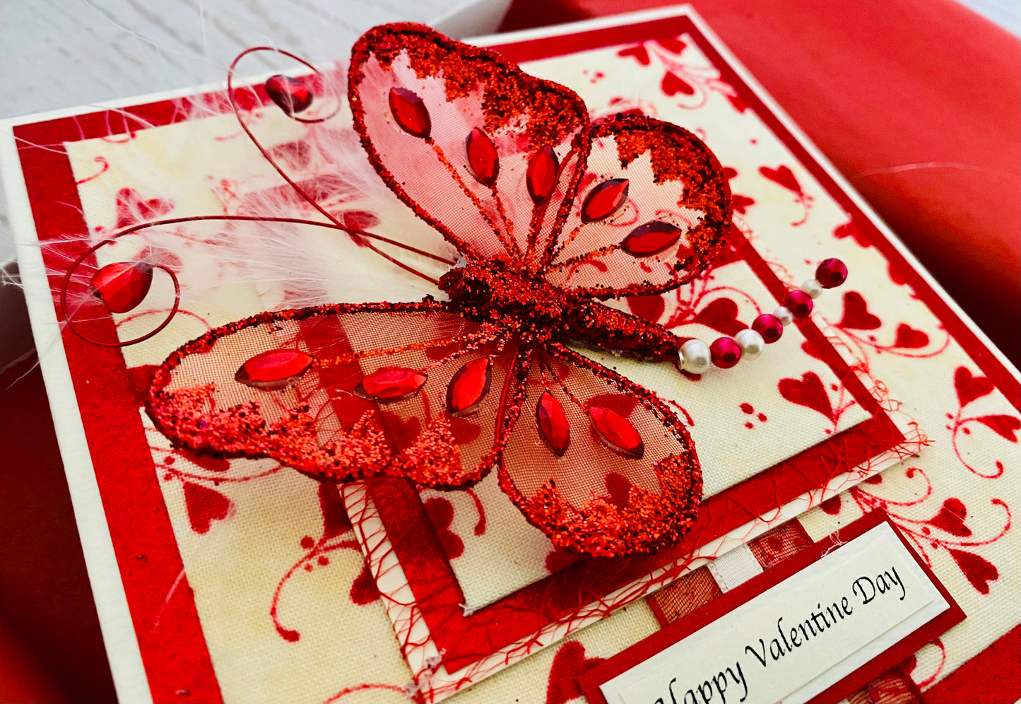 Red Butterfly Handmade Valentines Card