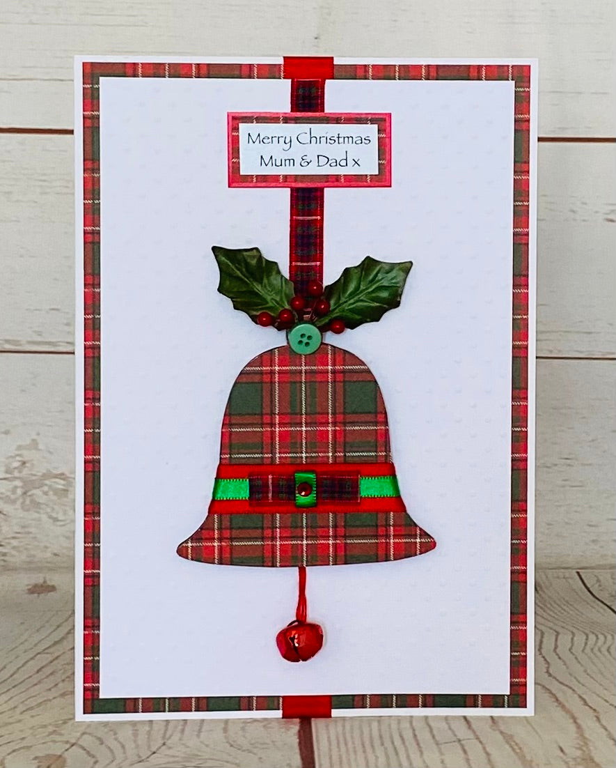 Tartan Jingle Bells Christmas Handmade Card