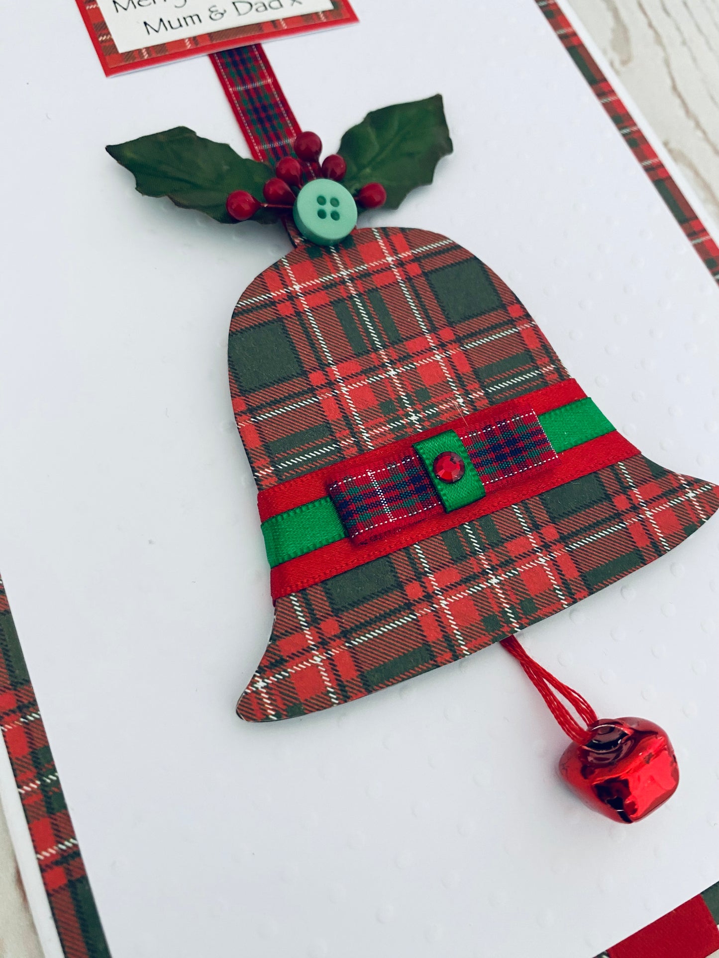 Tartan Jingle Bells Christmas Handmade Card