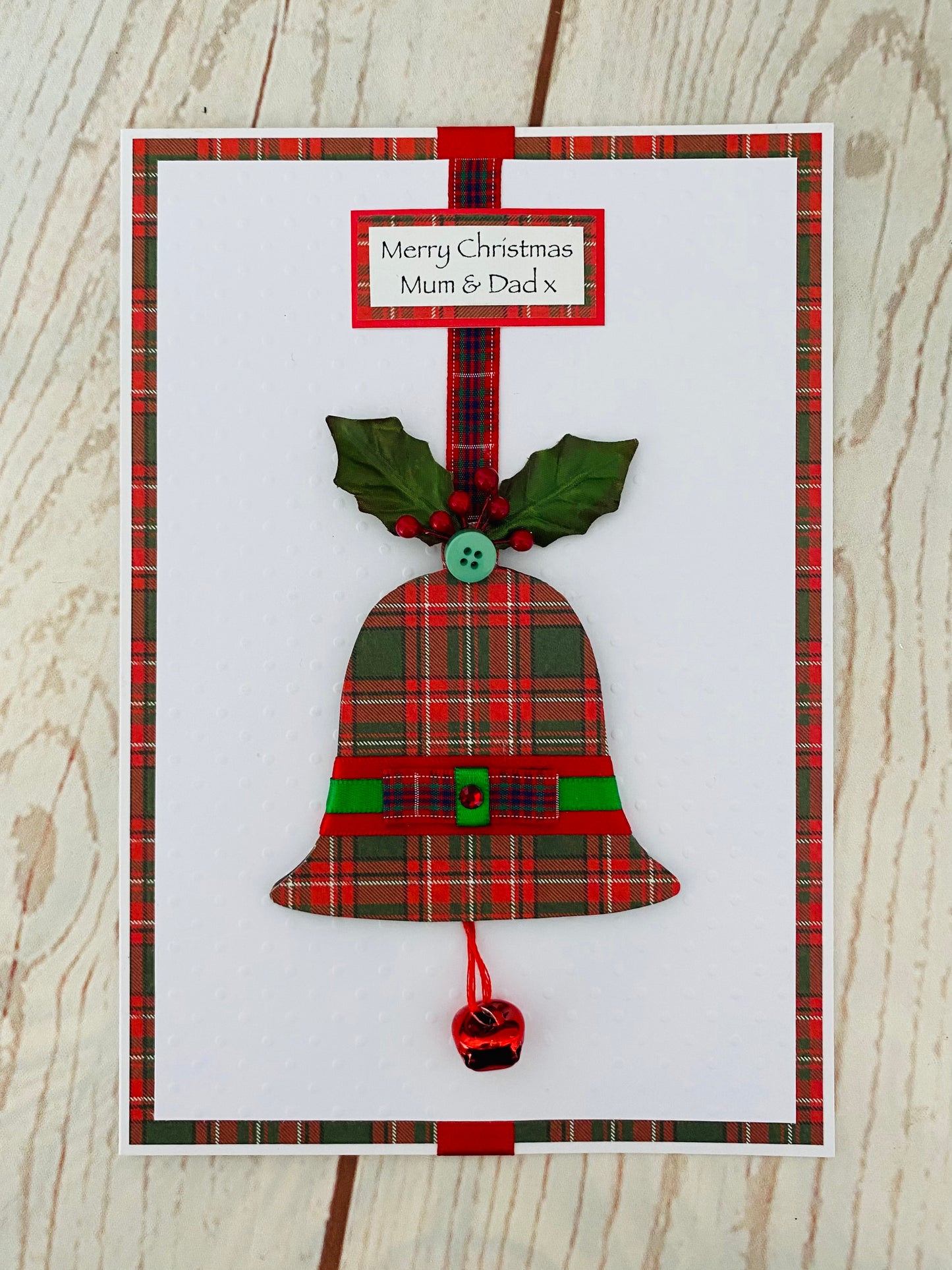 Tartan Jingle Bells Christmas Handmade Card