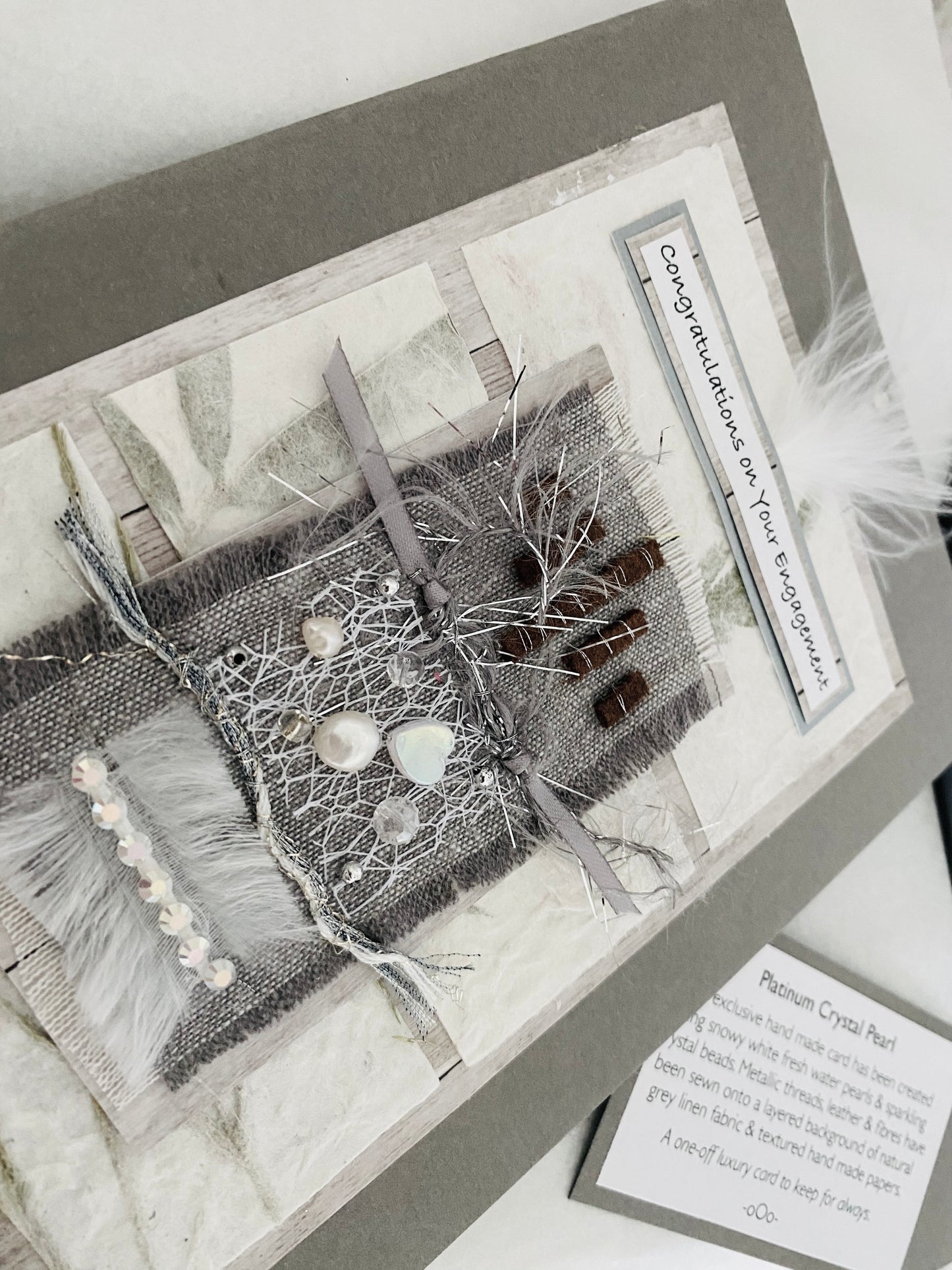 Luxury Platinum Crystal Pearl Handmade Card