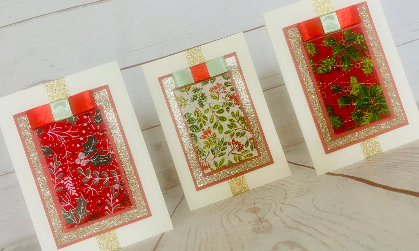 Floral Holly Christmas Handmade Card