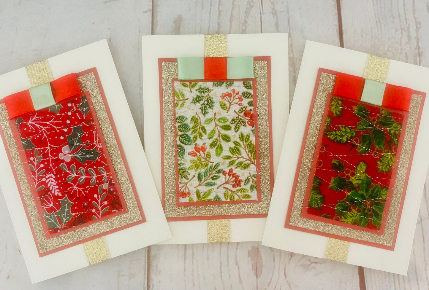Floral Holly Christmas Handmade Card