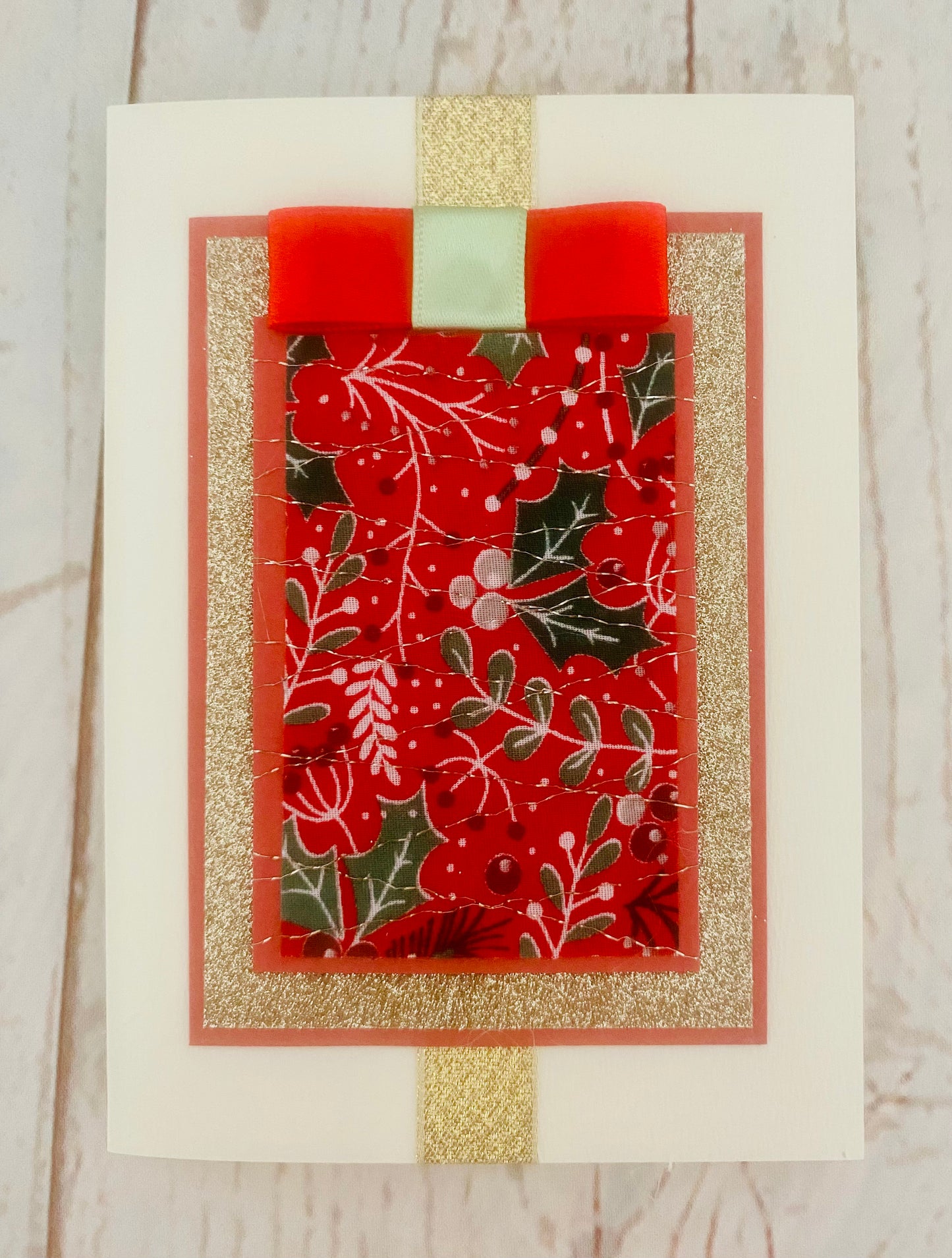 Floral Holly Christmas Handmade Card