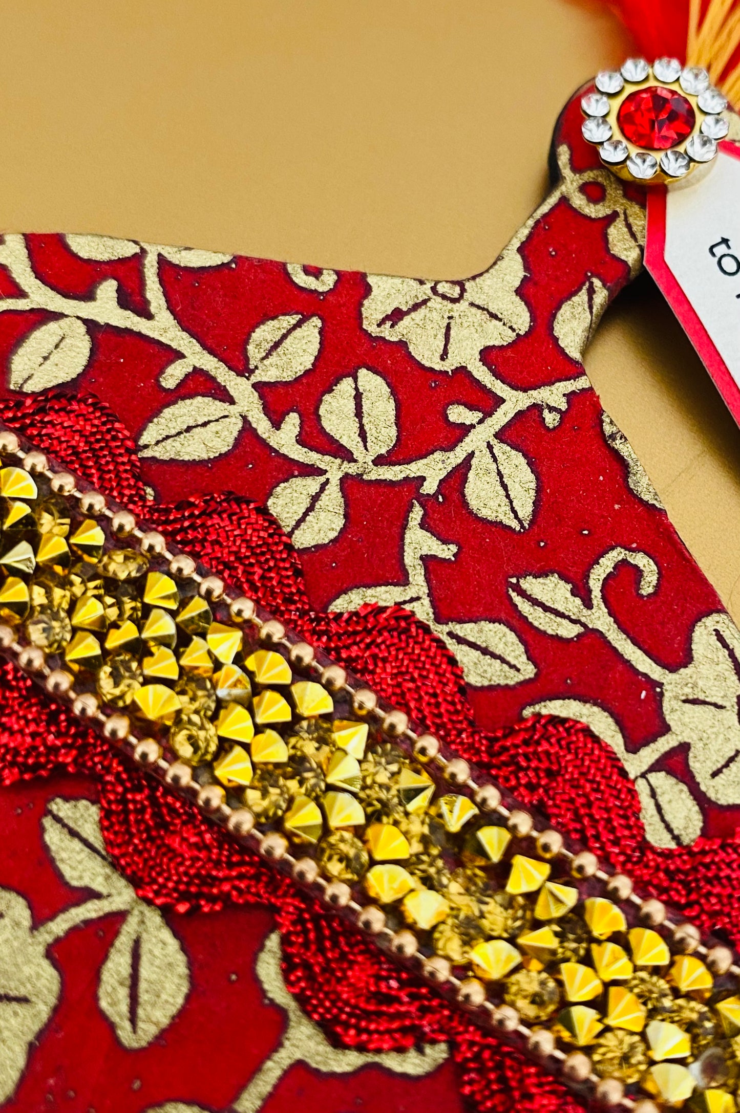 Luxury Ruby Feather Bauble Handmade Christmas Card