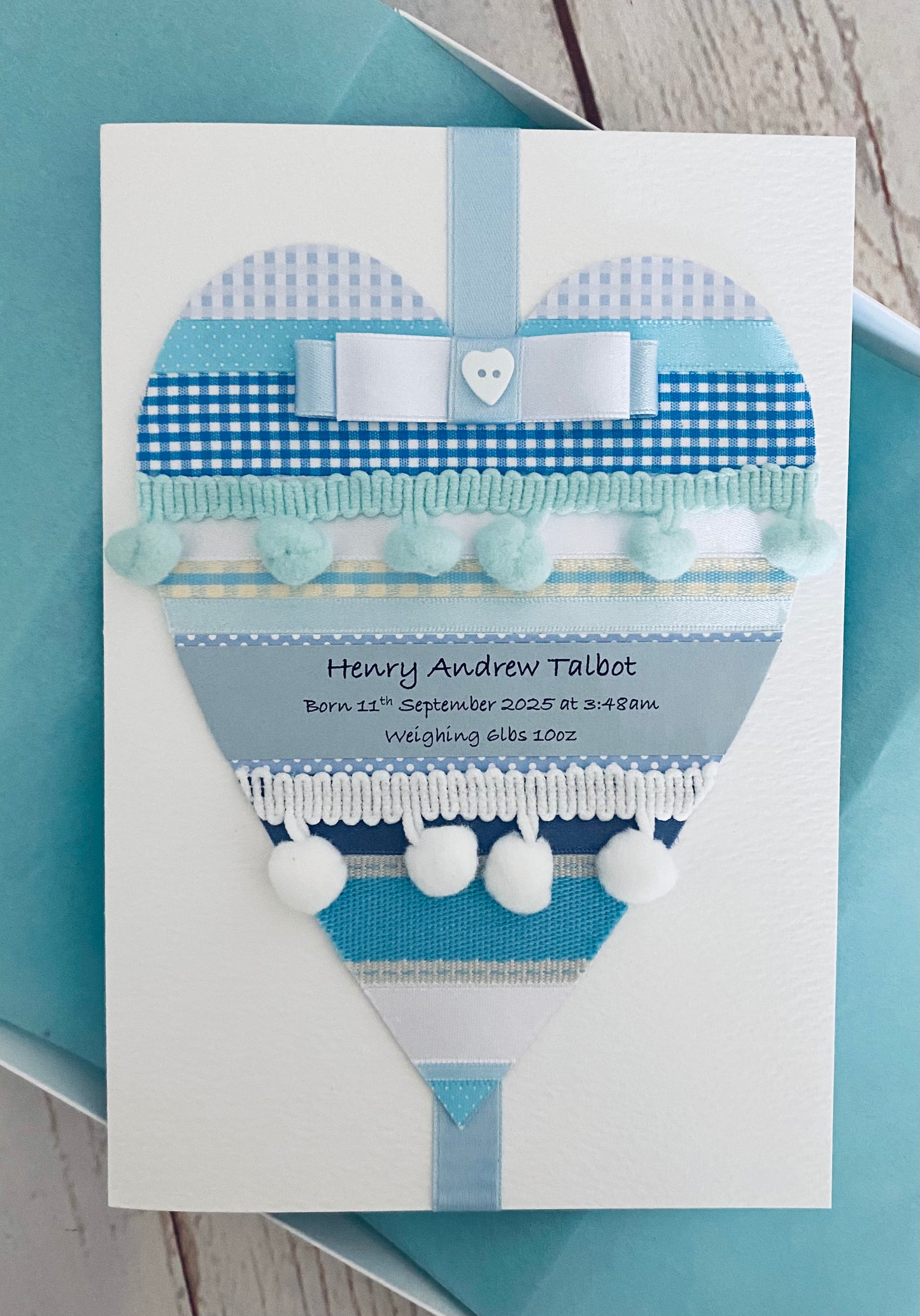 Blue Pom Pom Baby Boy Handmade Card