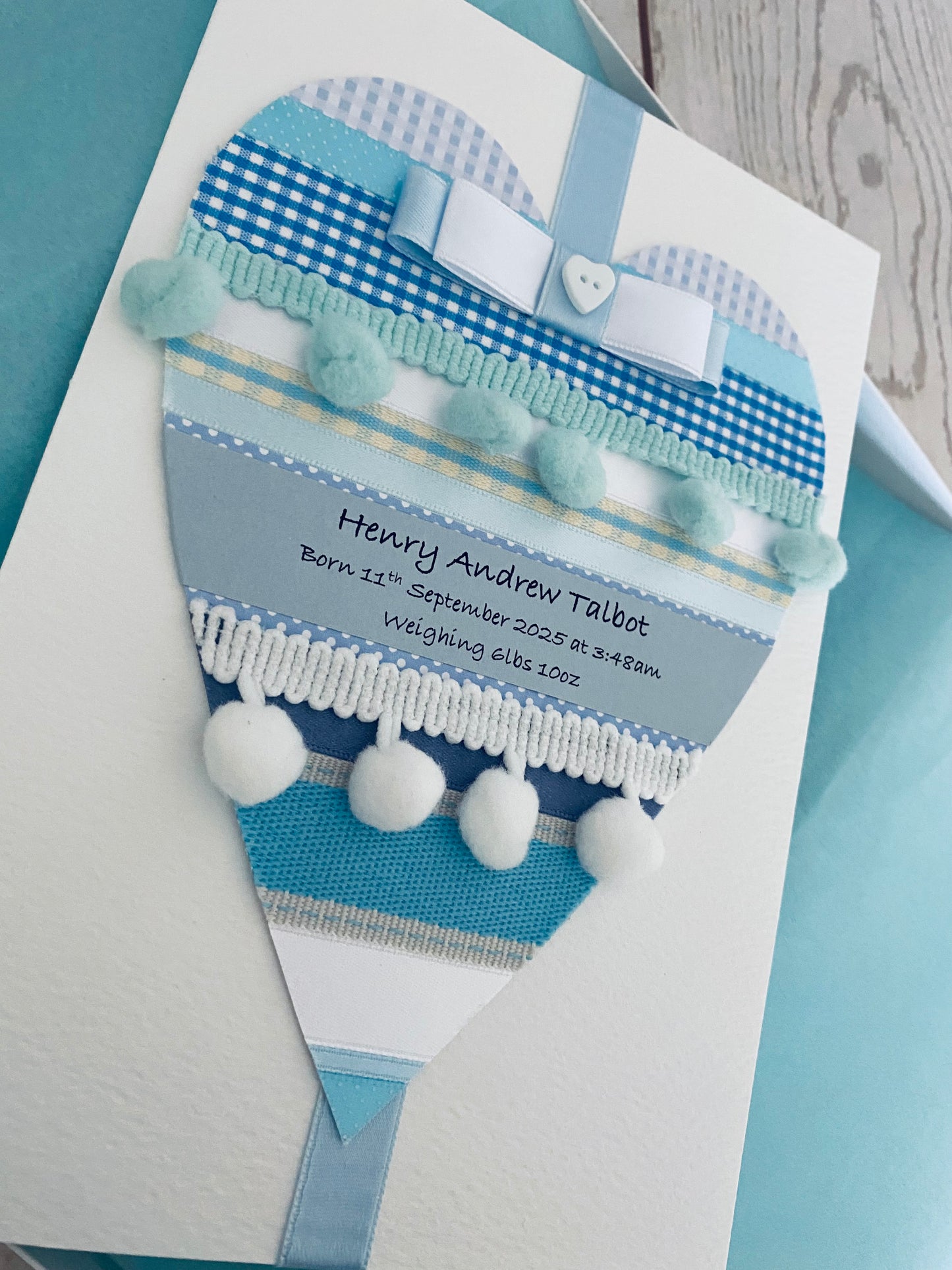 Blue Pom Pom Baby Boy Handmade Card