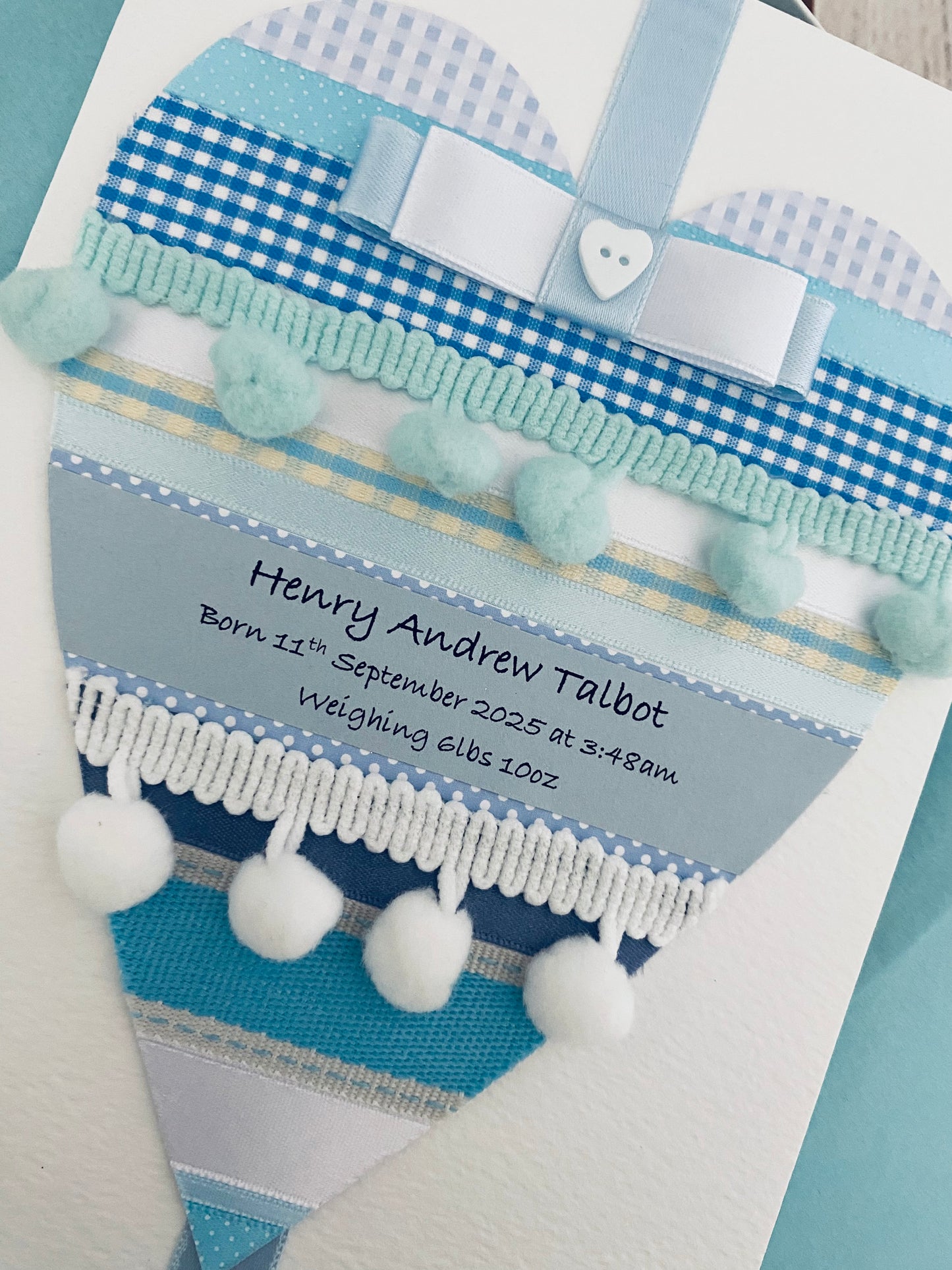 Blue Pom Pom Baby Boy Handmade Card