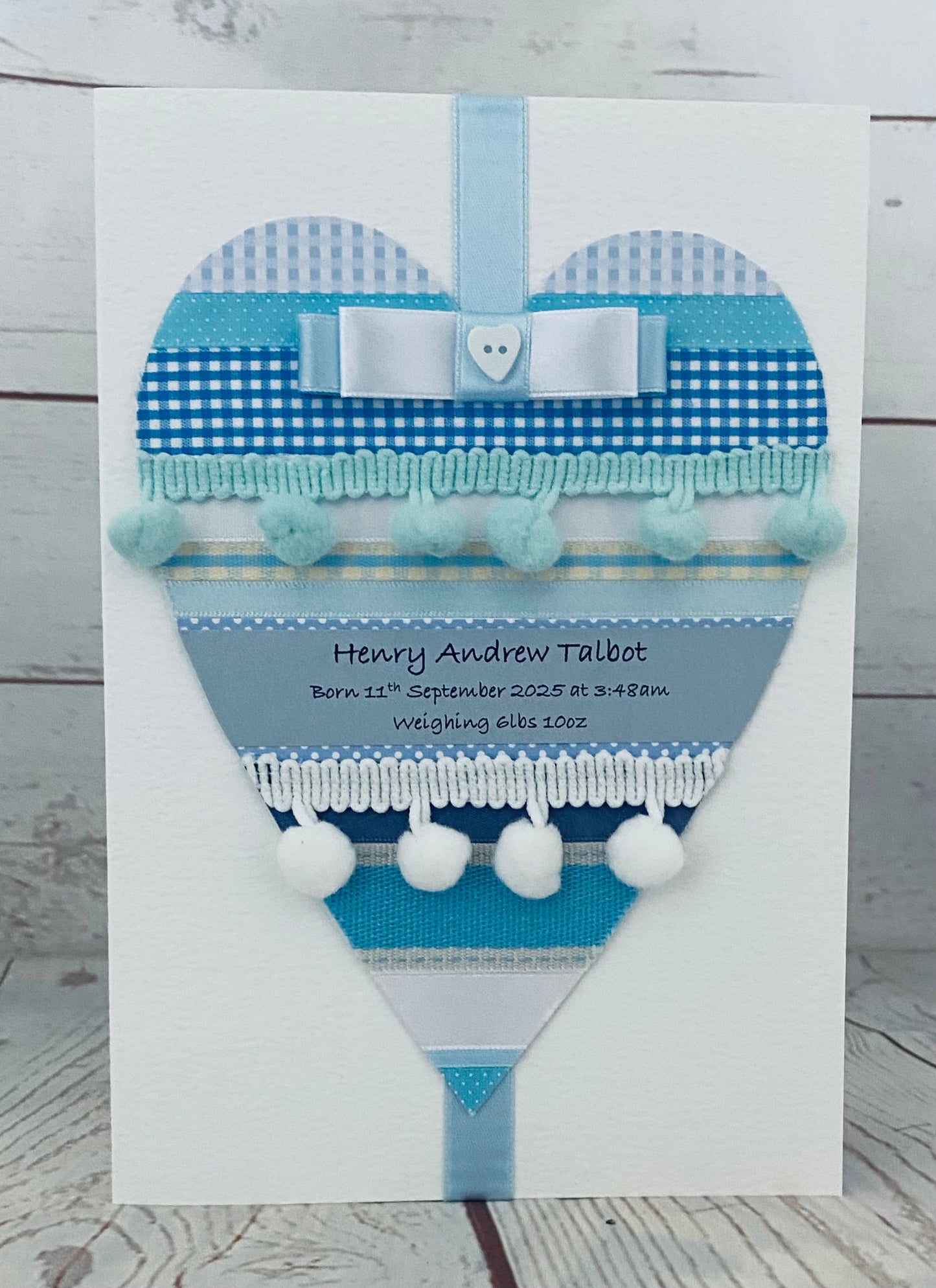 Blue Pom Pom Baby Boy Handmade Card