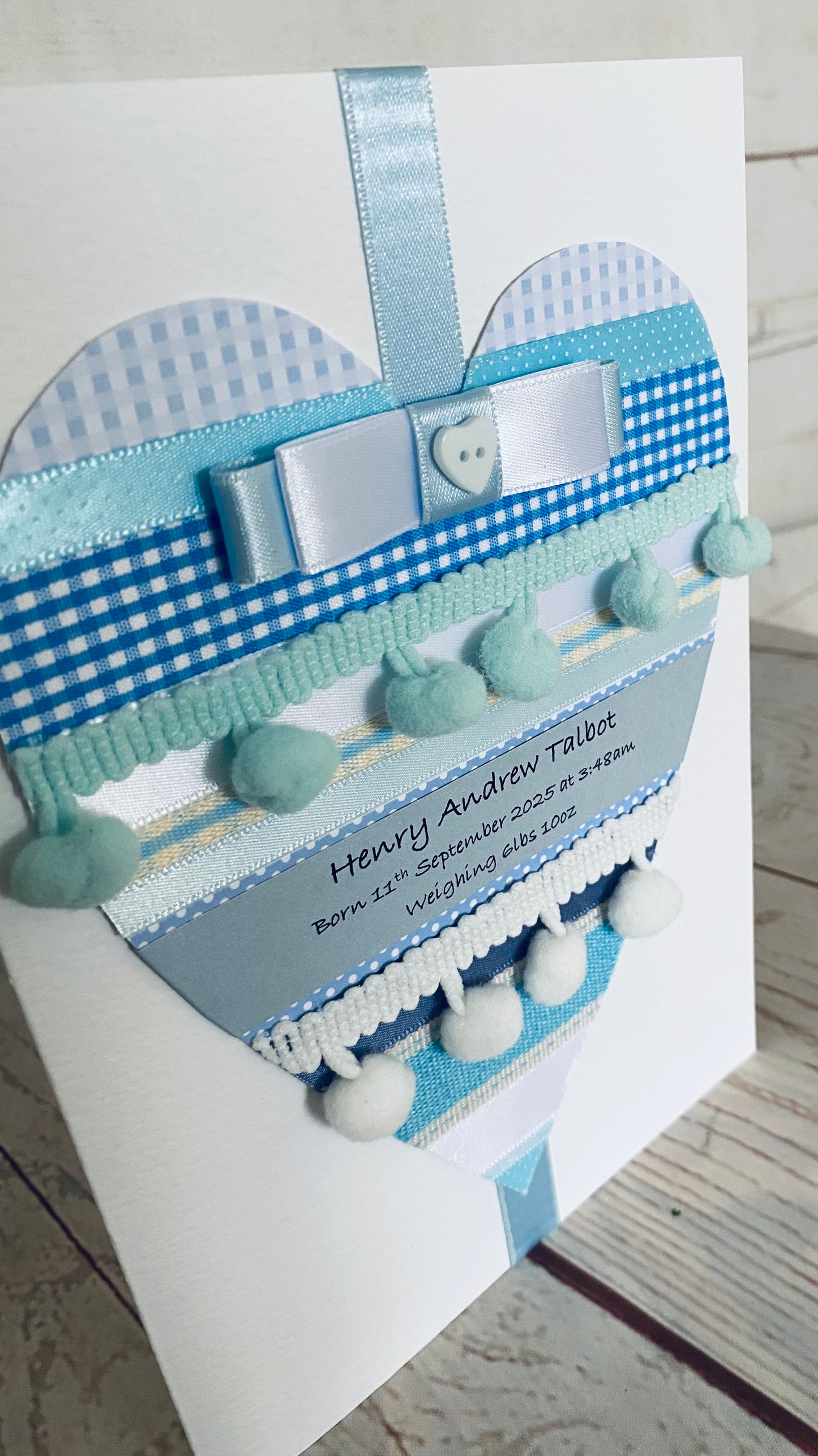 Blue Pom Pom Baby Boy Handmade Card