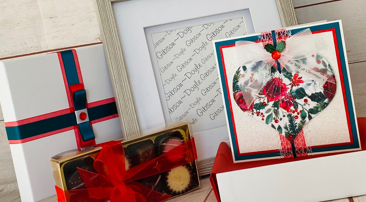 Christmas Love Gift Bundle ~ Handmade Card, Presentation Box, Display Frame & Chocolates