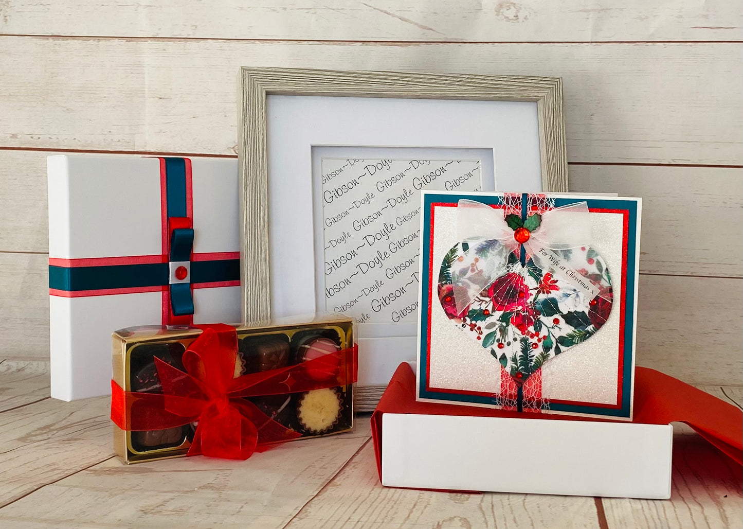Christmas Love Gift Bundle ~ Handmade Card, Presentation Box, Display Frame & Chocolates