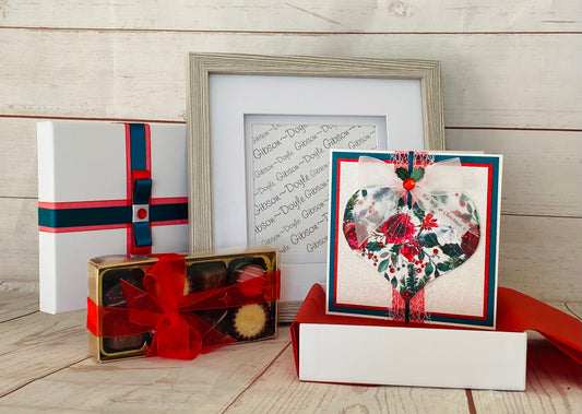 Christmas Love Gift Bundle ~ Handmade Card, Presentation Box, Display Frame & Chocolates