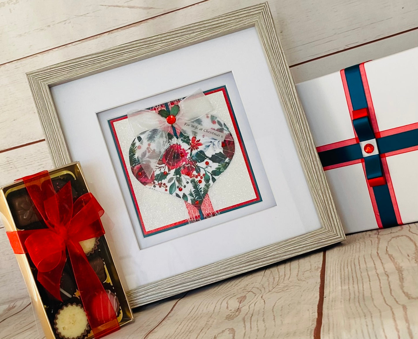 Christmas Love Gift Bundle ~ Handmade Card, Presentation Box, Display Frame & Chocolates
