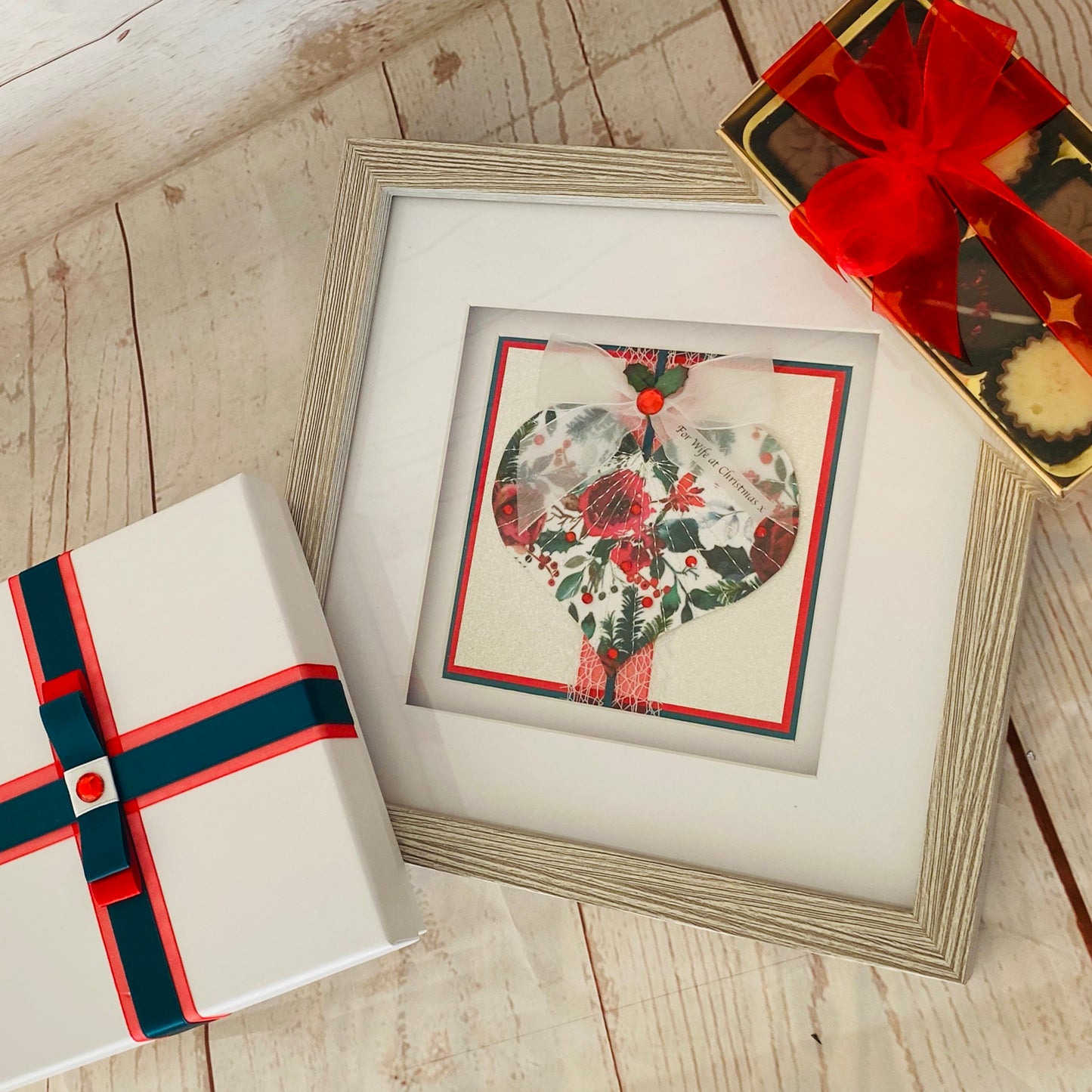Christmas Love Gift Bundle ~ Handmade Card, Presentation Box, Display Frame & Chocolates