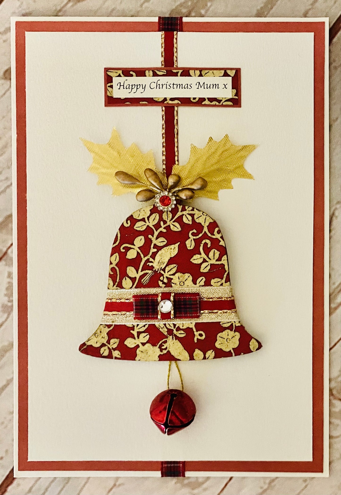 Red & Gold Jingle Bells Christmas Handmade Card