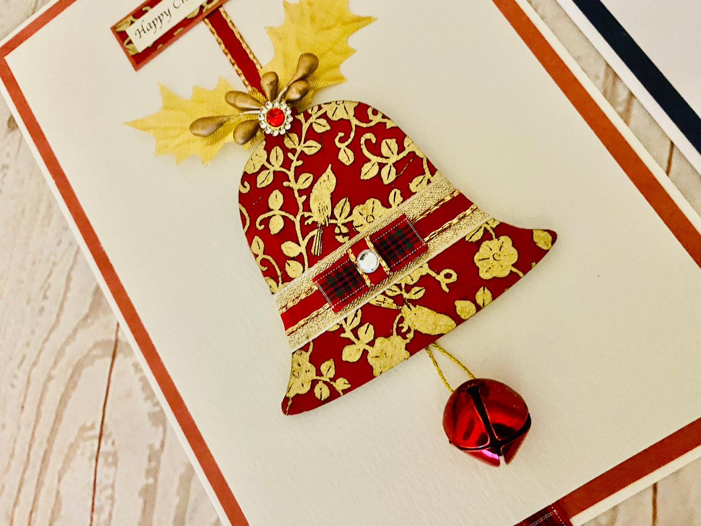 Red & Gold Jingle Bells Christmas Handmade Card
