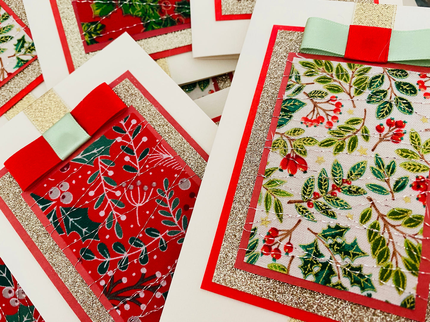 Floral Holly Christmas Handmade Card