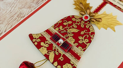 Red & Gold Jingle Bells Christmas Handmade Card