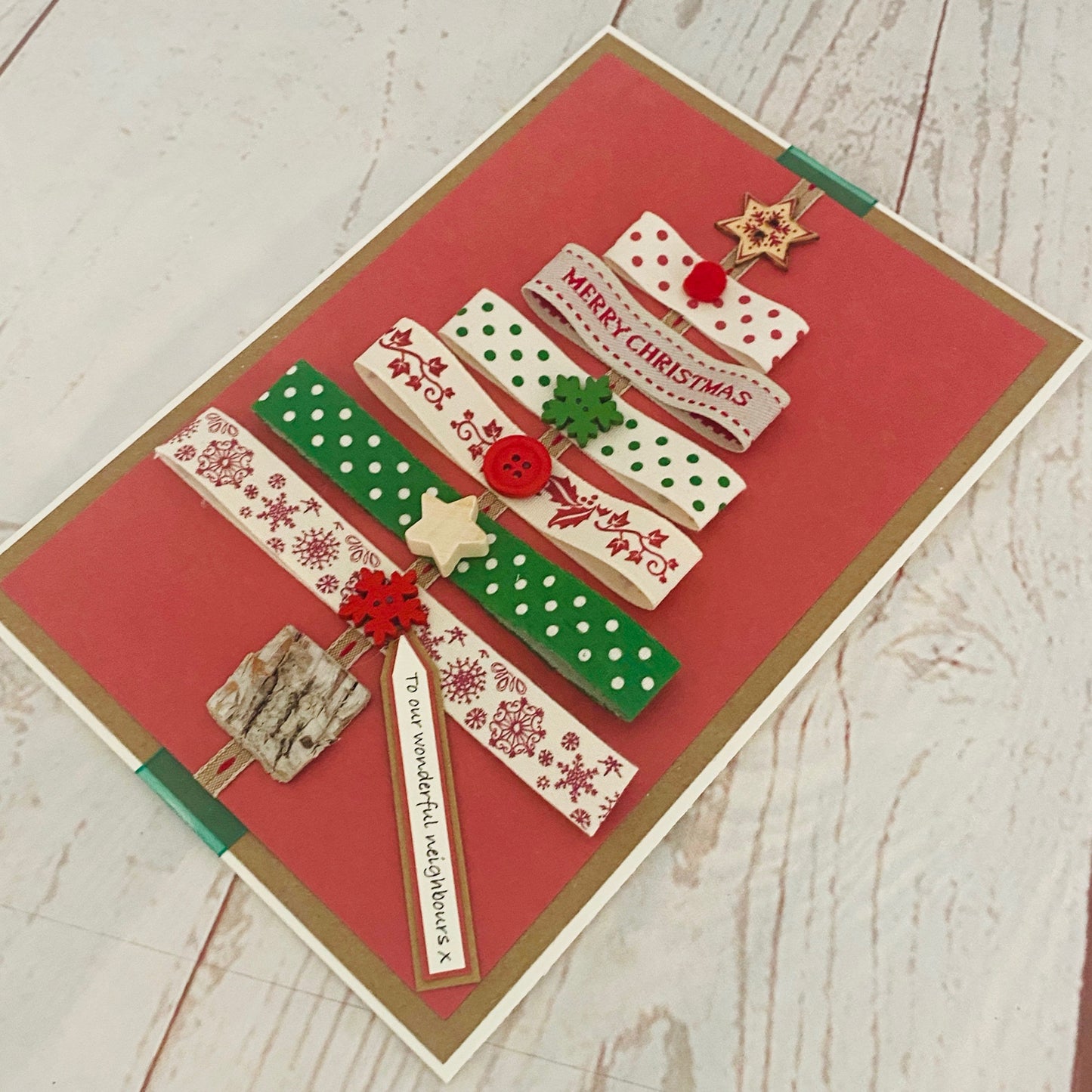 Natural Christmas Ribbon Tree Handmade Card