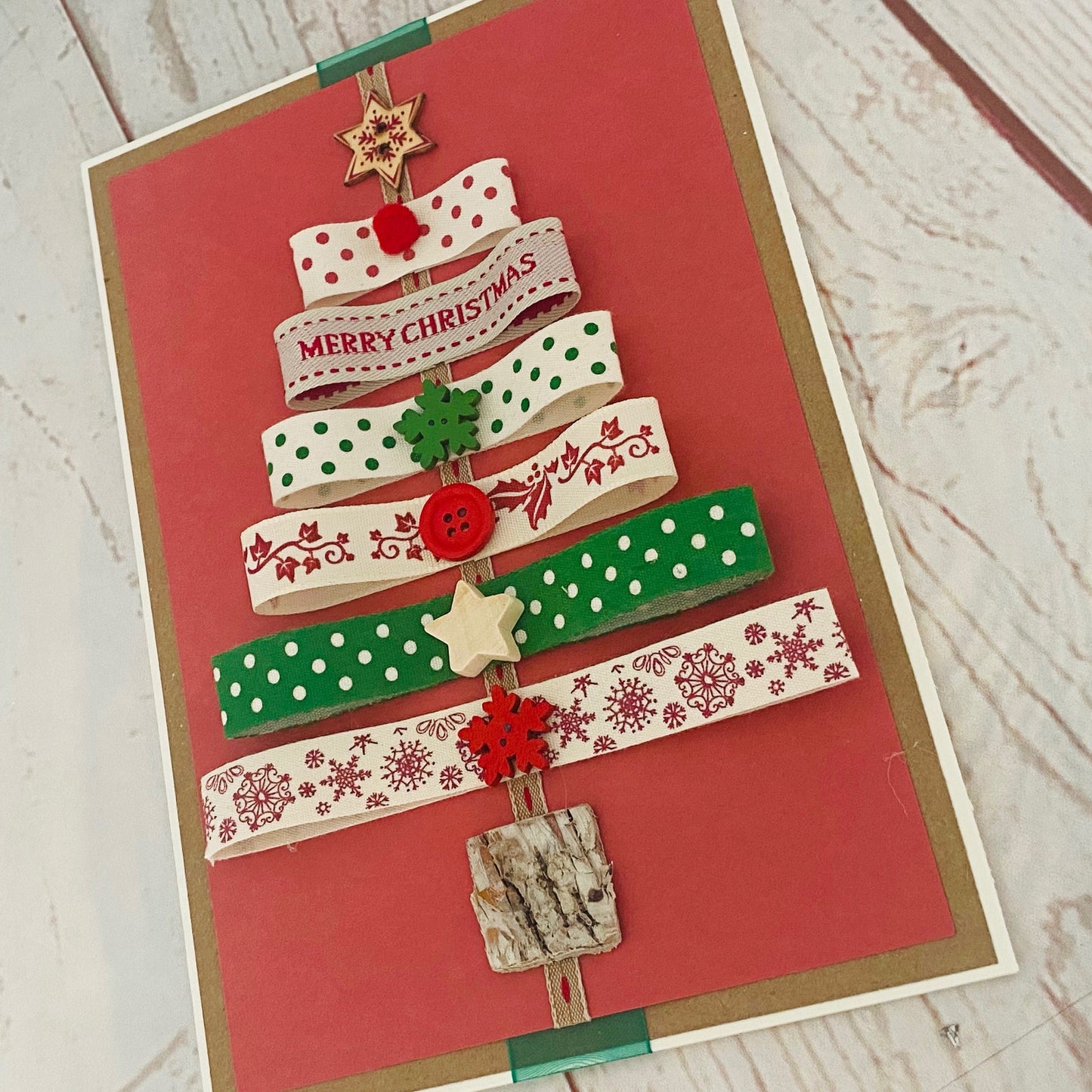 Natural Christmas Ribbon Tree Handmade Card