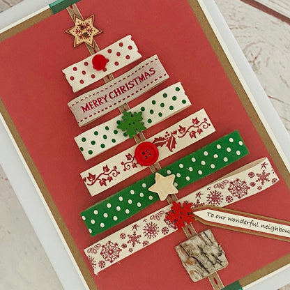 Natural Christmas Ribbon Tree Handmade Card