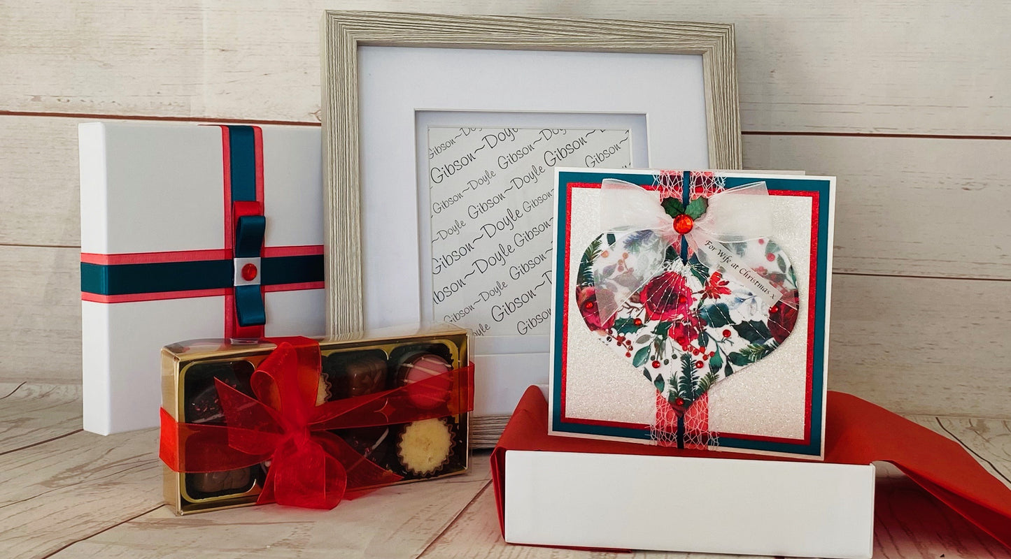 Christmas Love Handmade Card, Presentation Box, Display Frame, Chocolates Gift Bundle