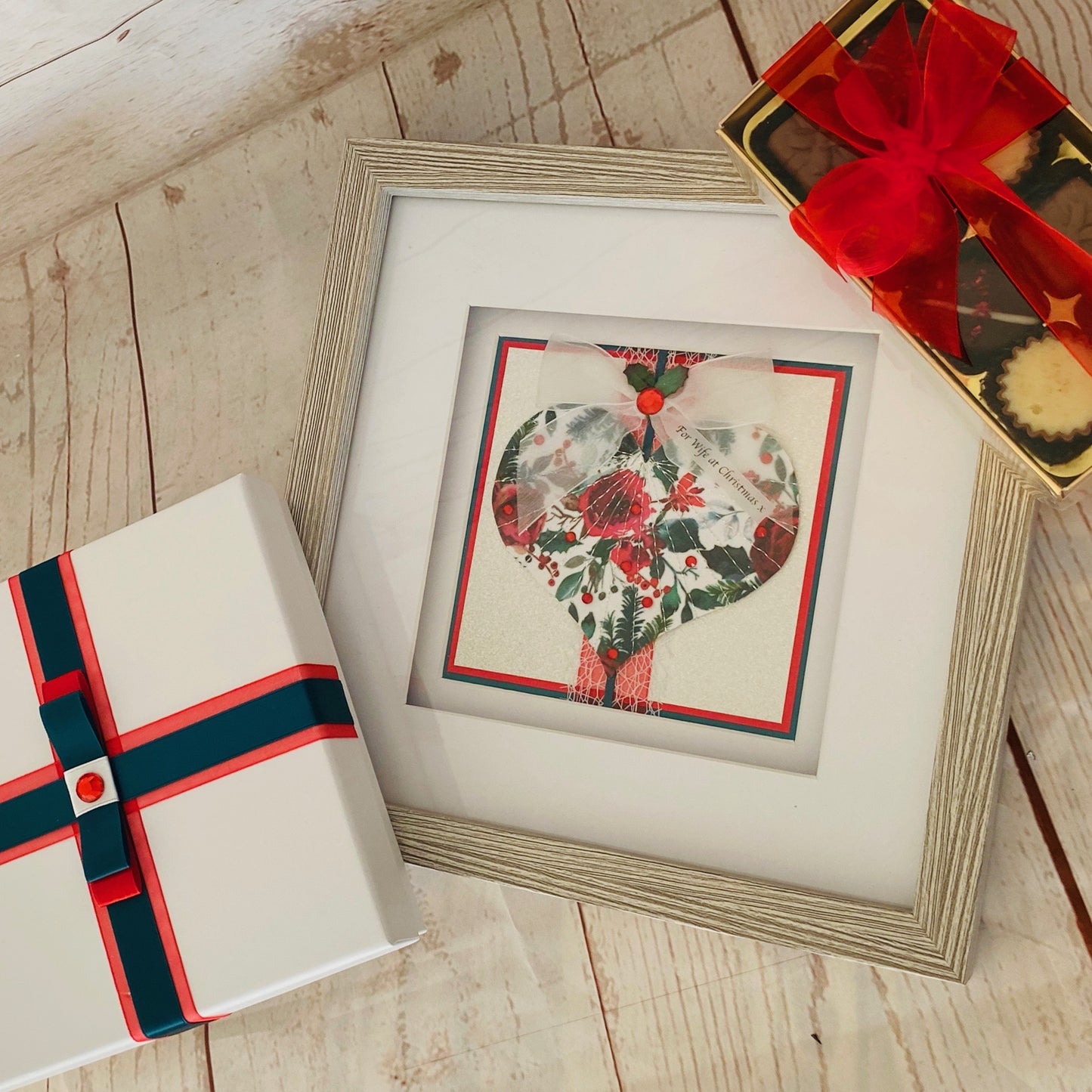 Christmas Love Handmade Card, Presentation Box, Display Frame, Chocolates Gift Bundle