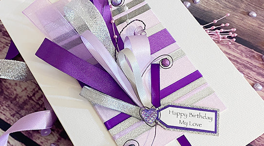 Purple Ribbons Heart Handmade Card