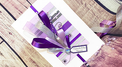 Purple Ribbons Heart Handmade Card