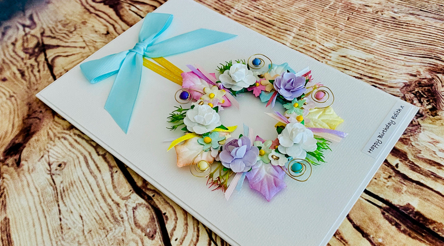 Summertime Pastel Wreath Handmade Card