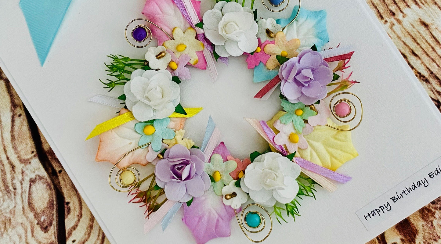 Summertime Pastel Wreath Handmade Card