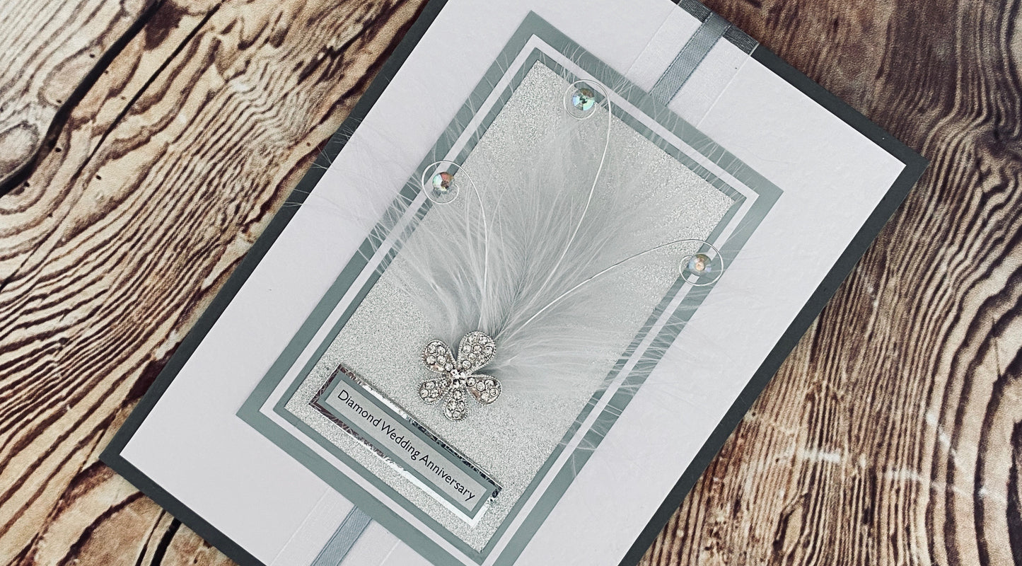 Elegant Diamanté Flower Handmade Card