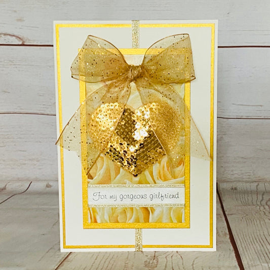 Gold Sequin Heart Handmade Card