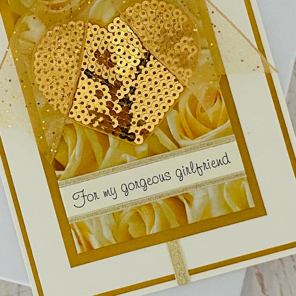 Gold Sequin Heart Handmade Card