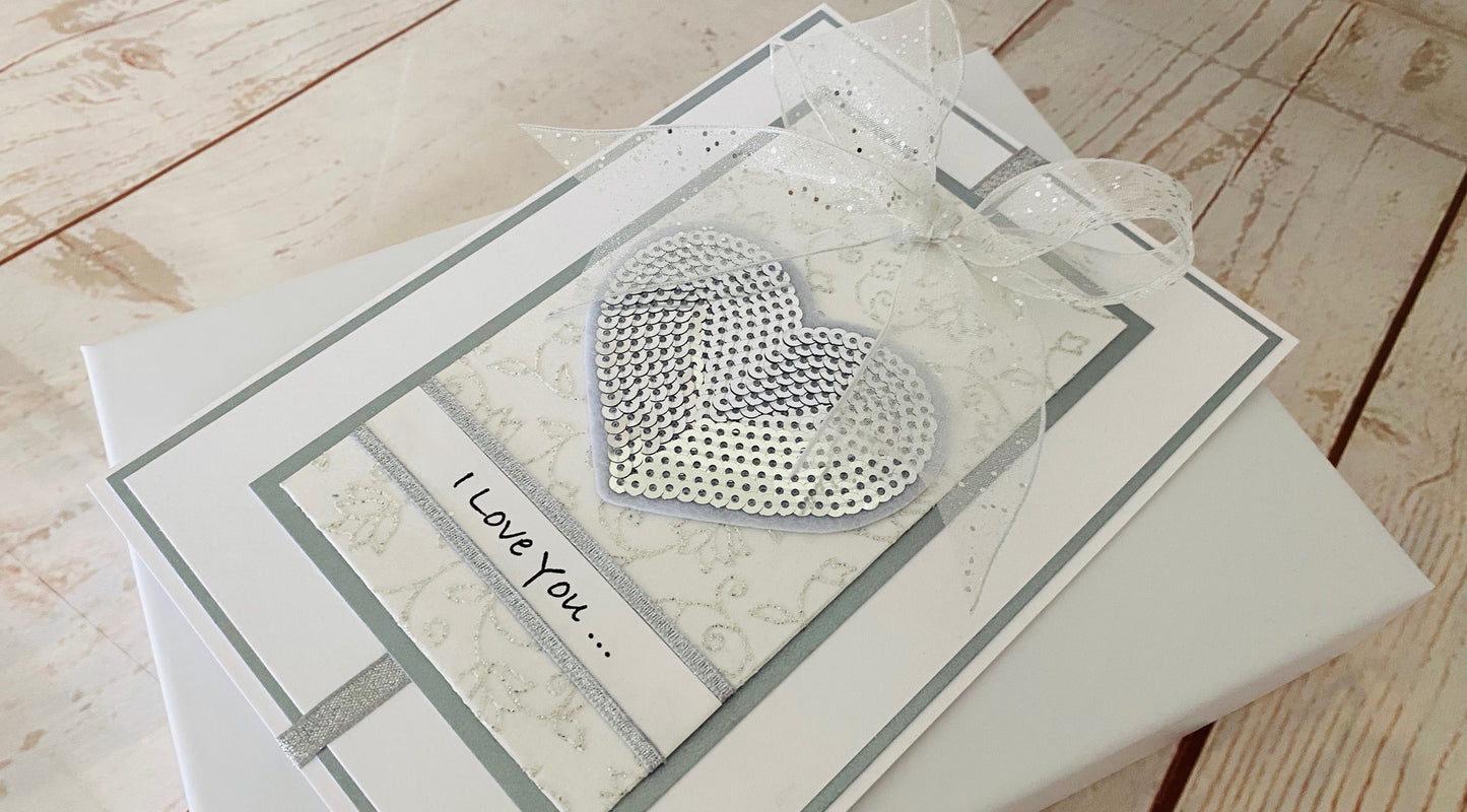 Silver Sequin Heart Handmade Card