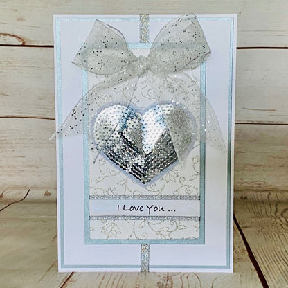 Silver Sequin Heart Handmade Card