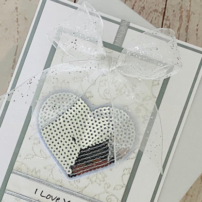 Silver Sequin Heart Handmade Card