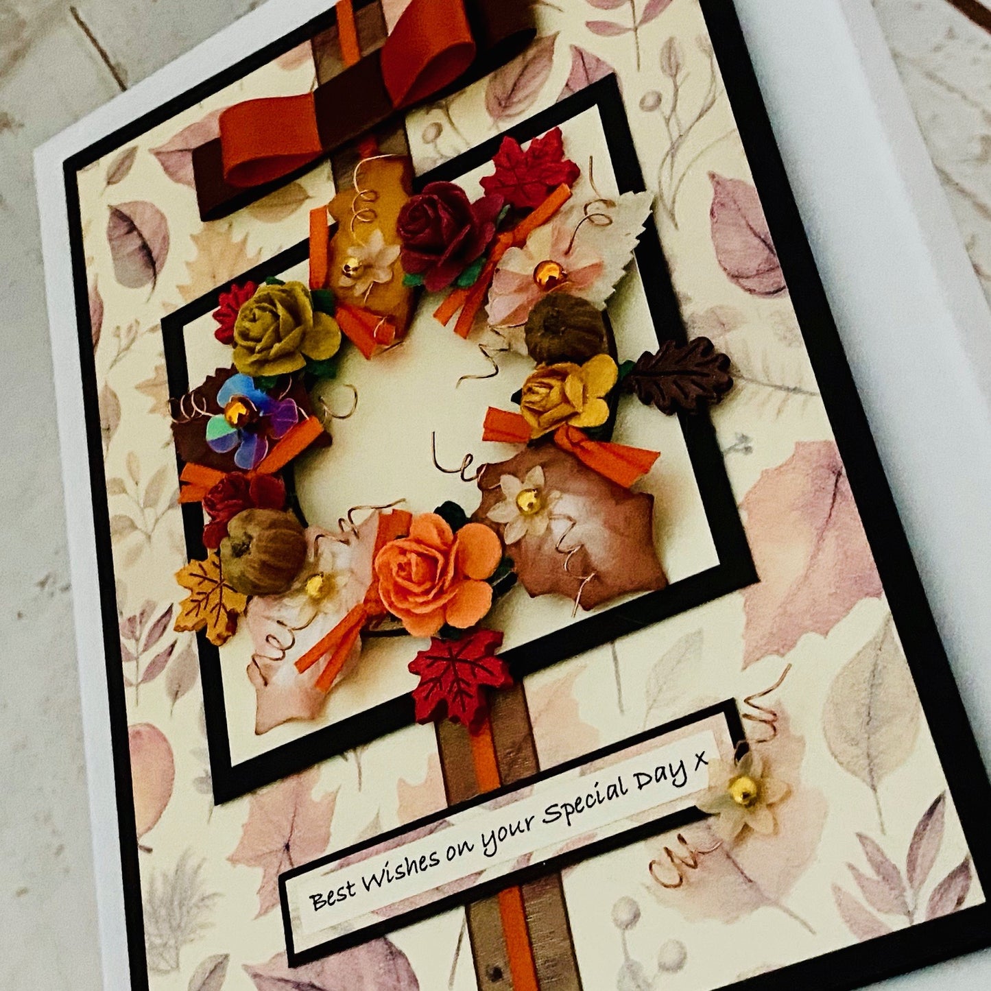 Autumn Wreath Heart Handmade Card