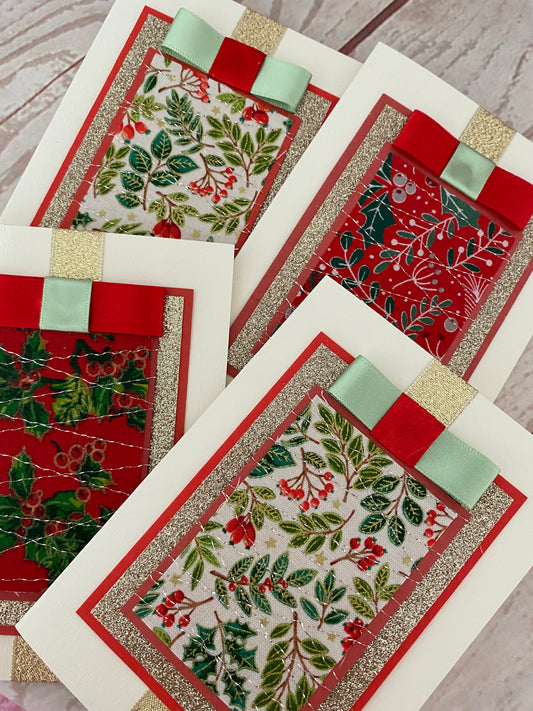 Floral Holly Christmas Handmade Card