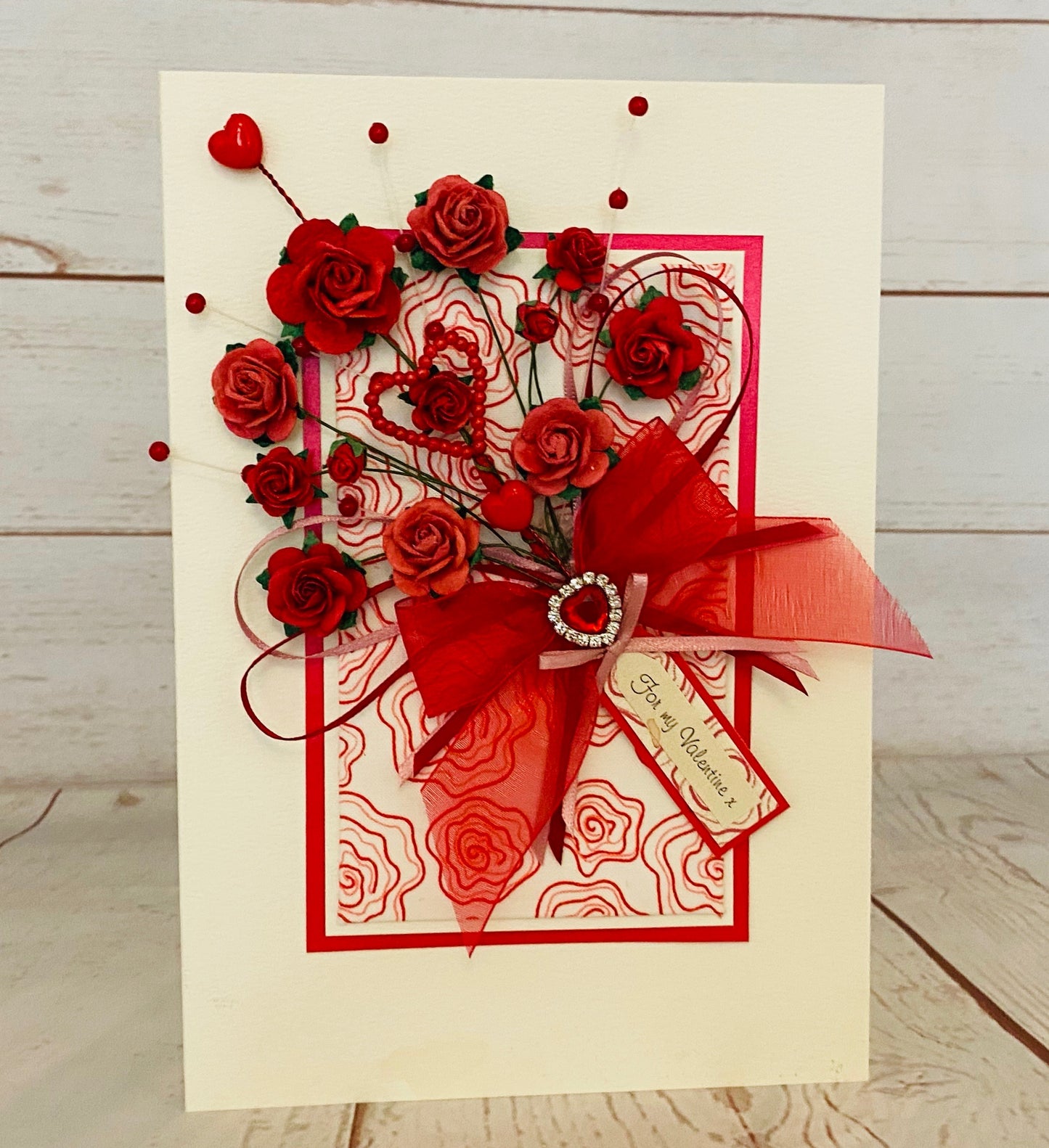 A Dozen Red Roses Valentine Bouquet Handmade Card