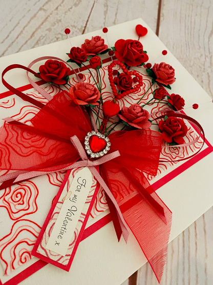 A Dozen Red Roses Valentine Bouquet Handmade Card