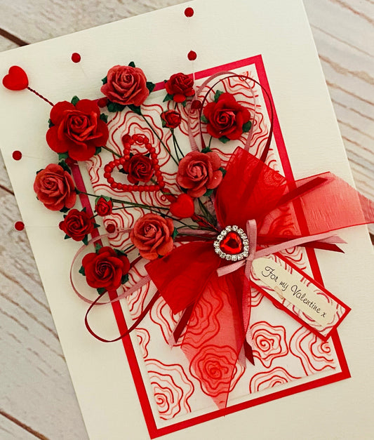 A Dozen Red Roses Valentine Bouquet Handmade Card