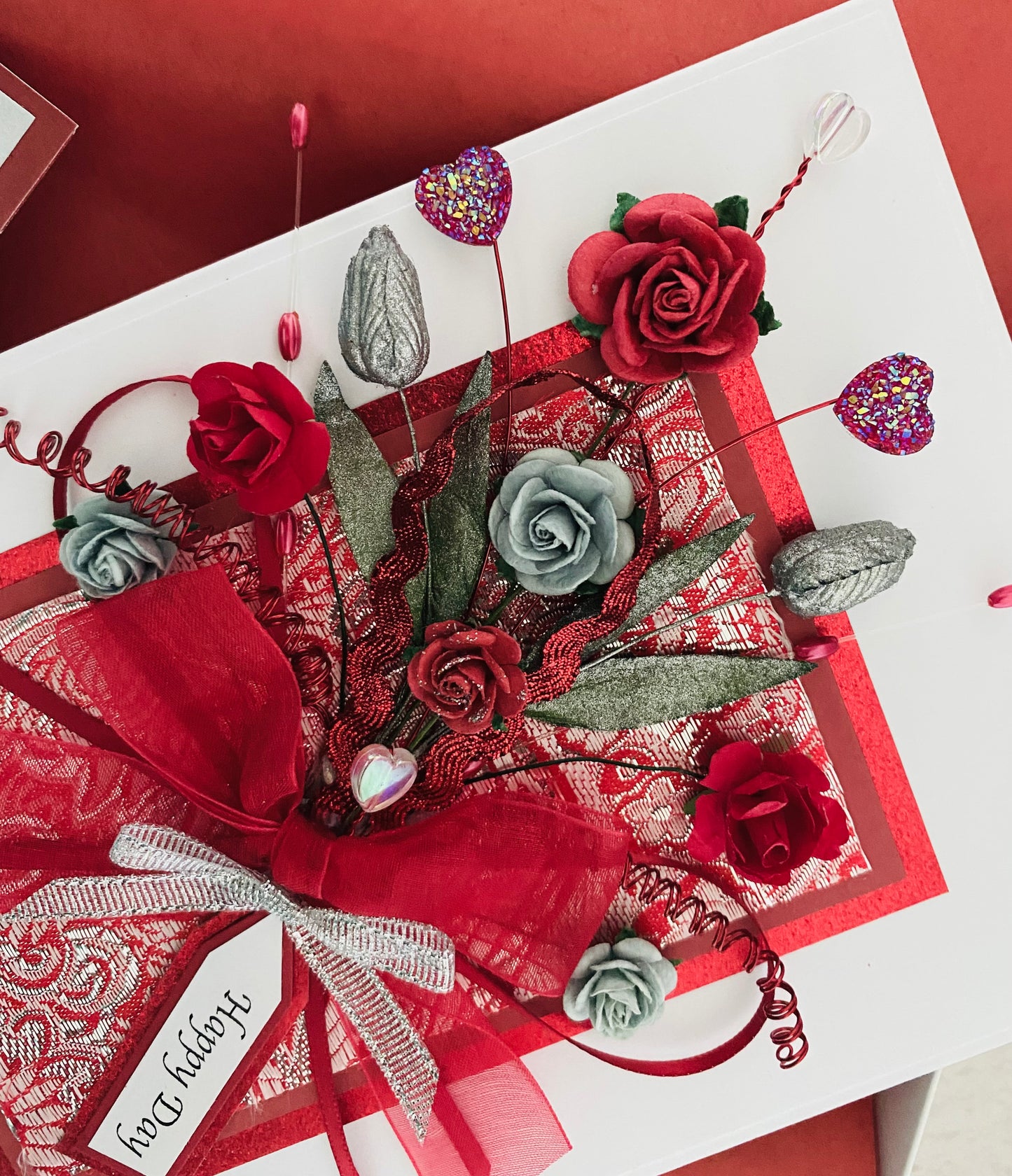 Luxury Ruby Bouquet Handmade Card