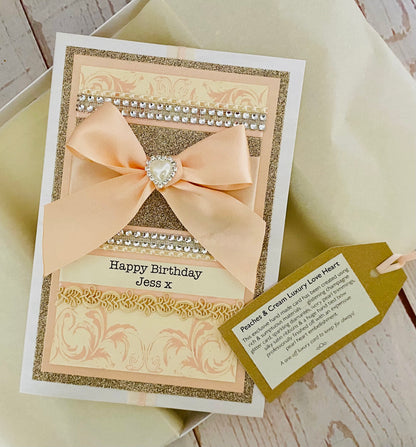 Peaches & Cream Love Heart Luxury Handmade Card