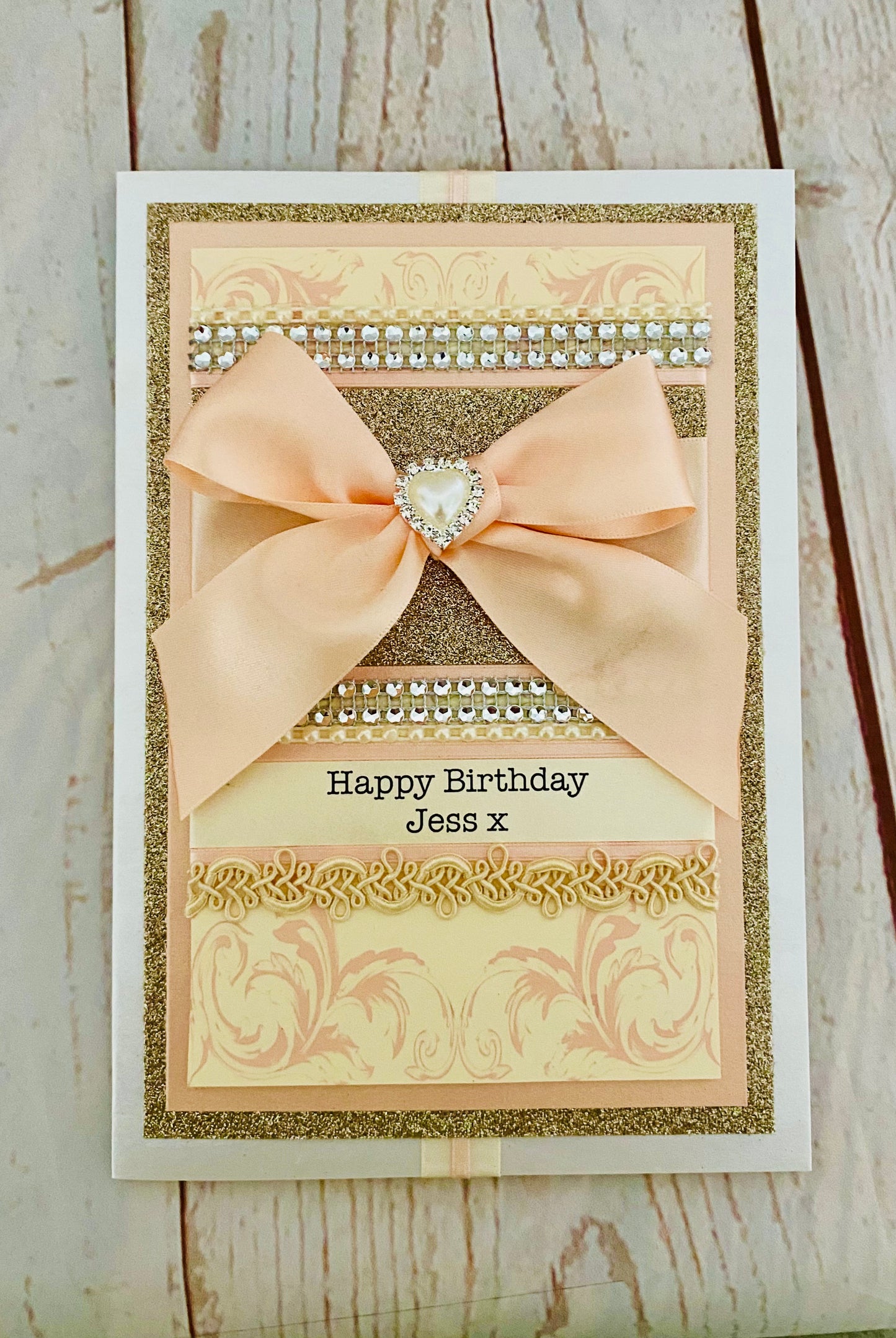 Peaches & Cream Love Heart Luxury Handmade Card