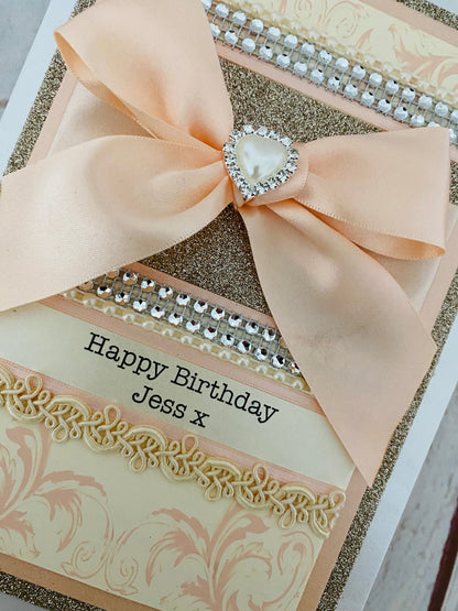 Peaches & Cream Love Heart Luxury Handmade Card