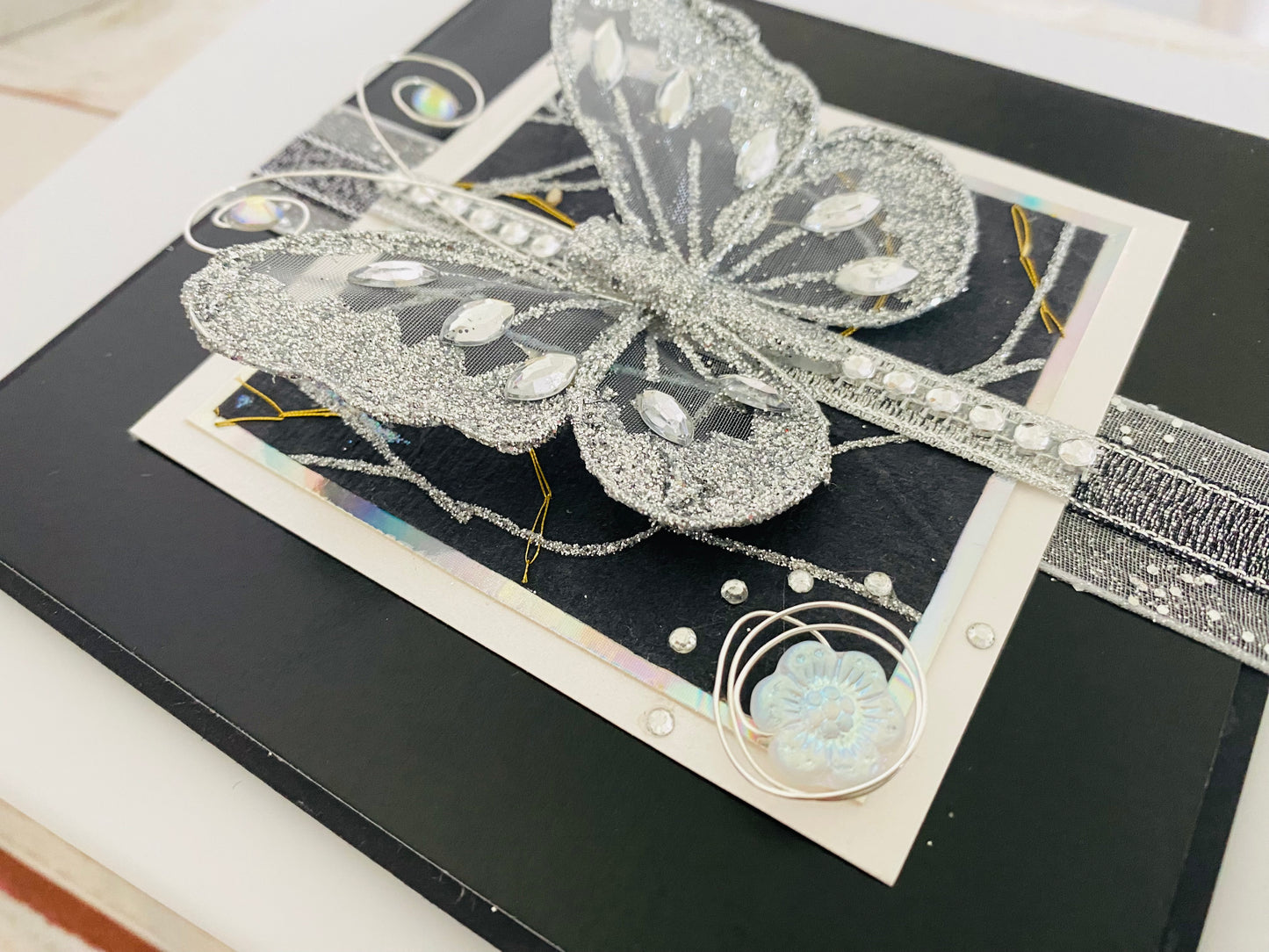 Luxury Silver Butterfly Handmade Card