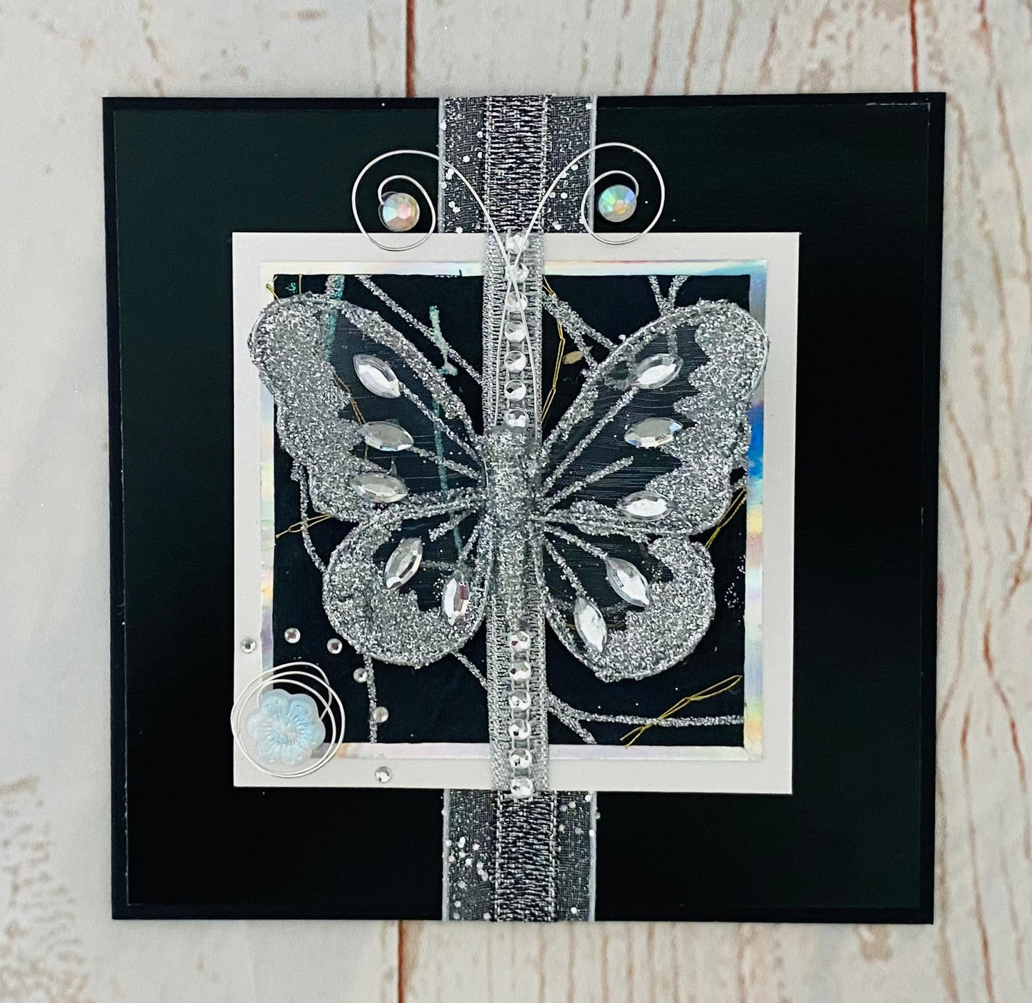 Luxury Silver Butterfly Handmade Card